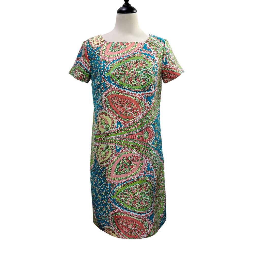 Talbots Petites Size 4P Seaside Silk Shift Dress Paisley Colorful Short‎ Sleeve